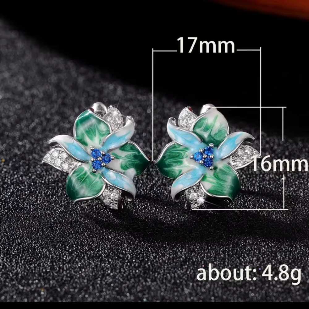 Elegant Floral Green and Blue Earrings